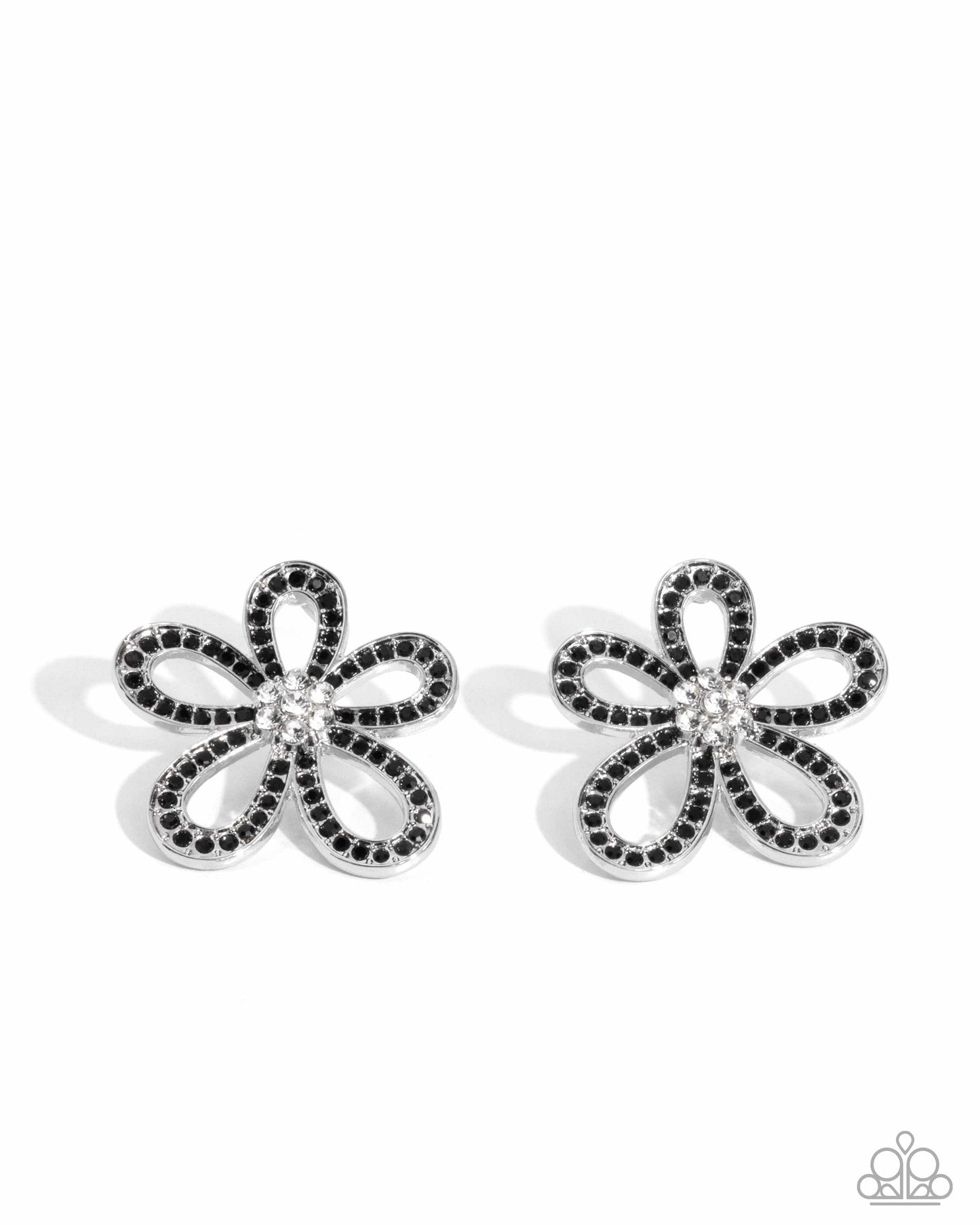 Blooming Belle - Black Onyx Rhinestone Silver Flower Post Earrings - Paparazzi Accessories