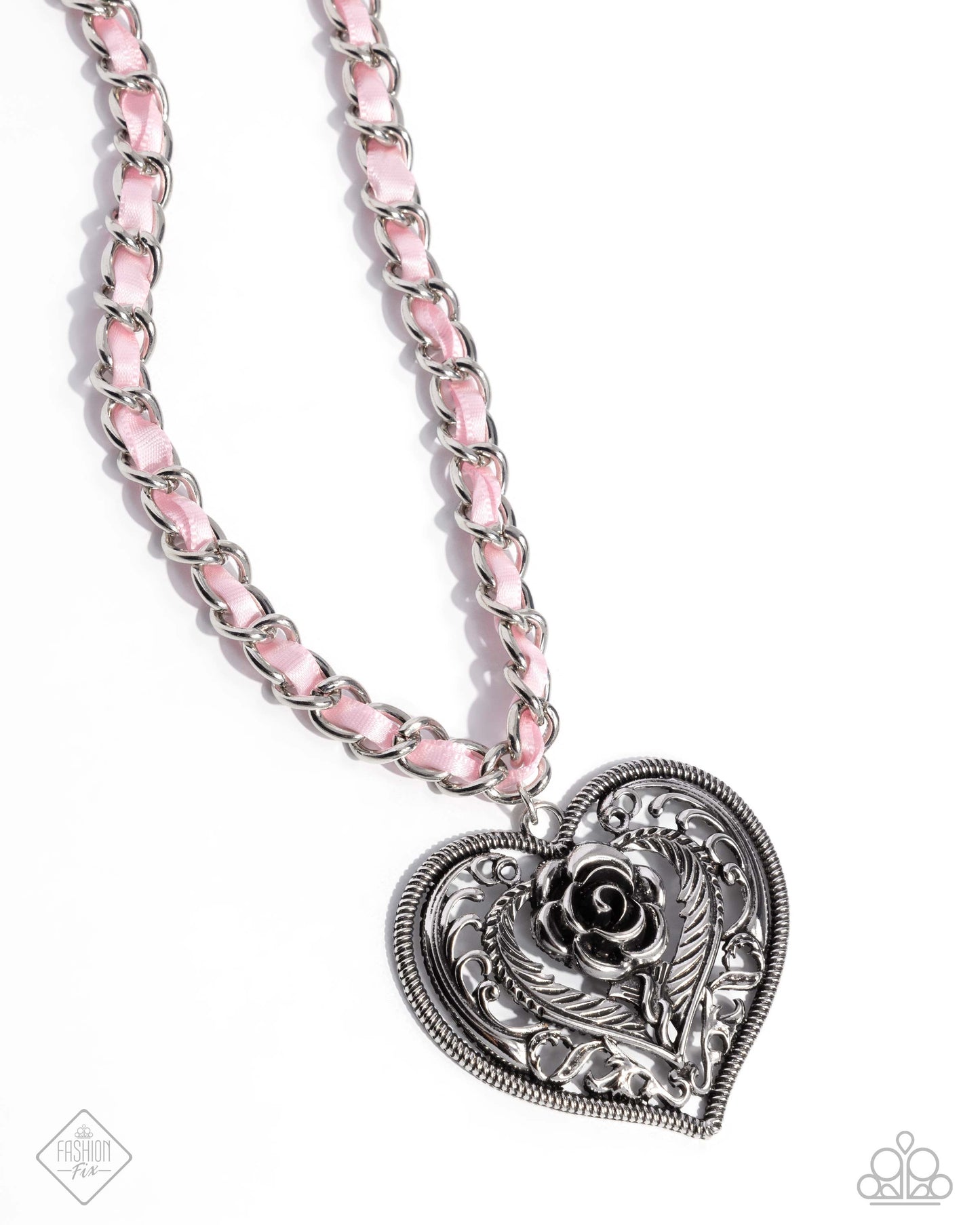 Appealing Applicant - Pink Ribbon Silver Heart Rose Pendant Necklace - Paparazzi Accessories