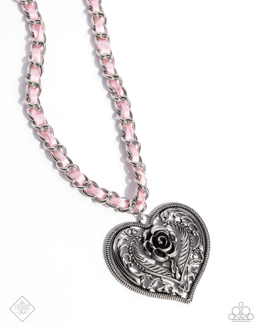 Appealing Applicant - Pink Ribbon Silver Heart Rose Pendant Necklace - Paparazzi Accessories