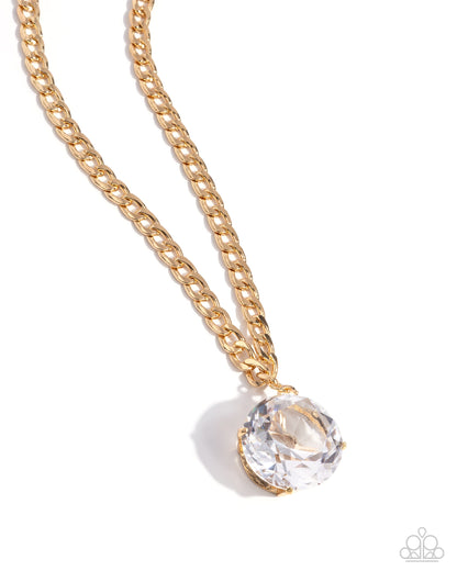 Musings State of Mind - Gold Curb Chain & White Gem Necklace - Life of the Party Exclusive - Paparazzi Accessories