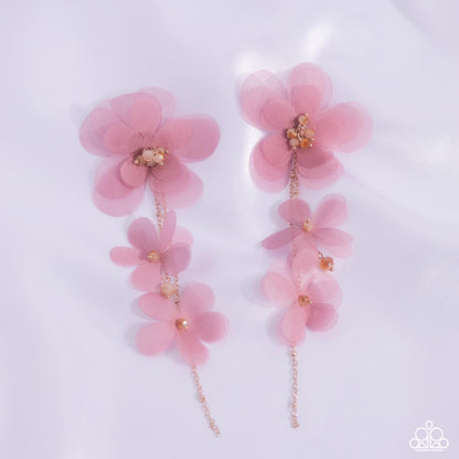 Balletcore - Pink Chiffon Flower Post Earrings - Life of the Party Exclusive - Paparazzi Accessories