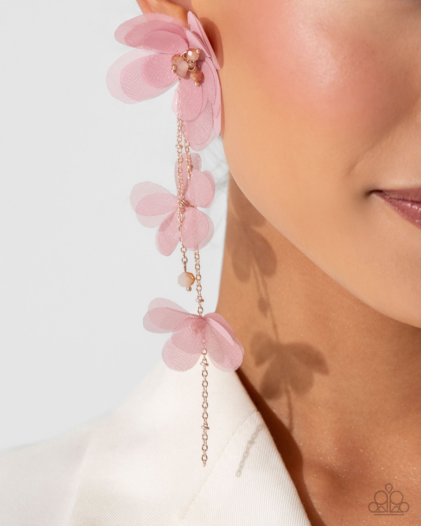 Balletcore - Pink Chiffon Flower Post Earrings - Life of the Party Exclusive - Paparazzi Accessories