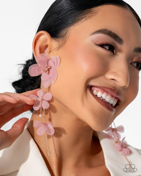 Balletcore - Pink Chiffon Flower Post Earrings - Life of the Party Exclusive - Paparazzi Accessories