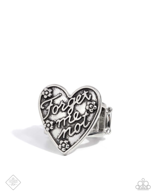 Rustic Remembrance - Silver "Forget Me Not" Heart Ring - Paparazzi Accessories