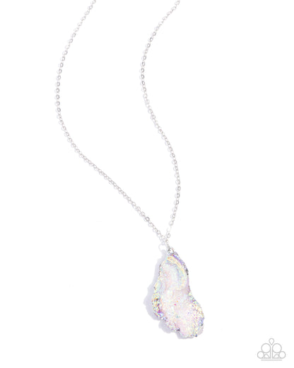 Experimental Echo - Silver Iridescent Druzy Pendant Necklace - Paparazzi Accessories