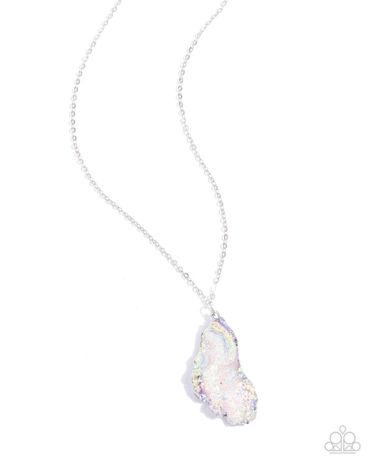 Experimental Echo - Silver Iridescent Druzy Pendant Necklace - Paparazzi Accessories