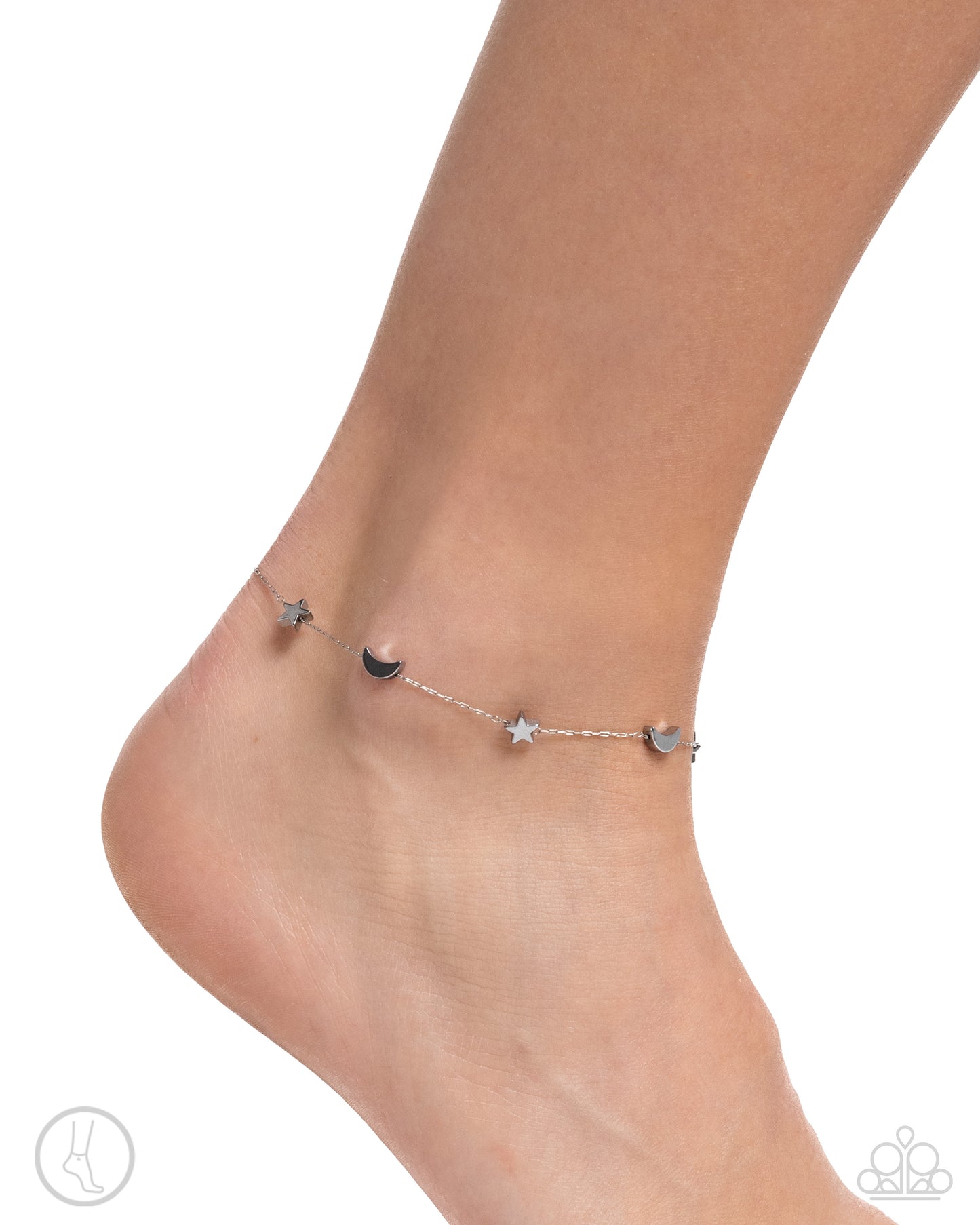 Cosmic Craze - Silver Star & Crescent Moon Clasp Anklet - Paparazzi Accessories