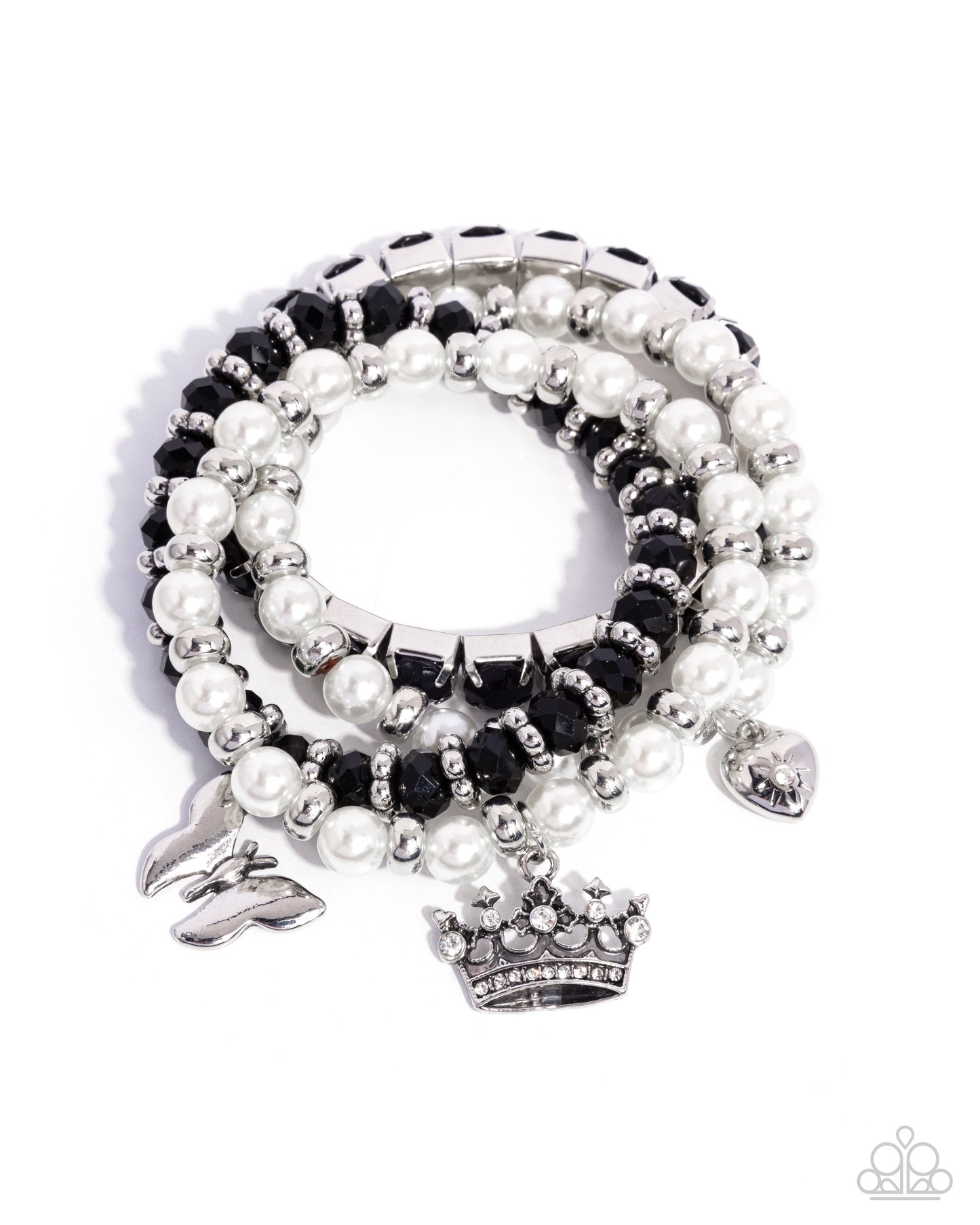 Feminine Charm - Black Crown Rose Heart Charm Stretchy Bracelets - Paparazzi Accessories