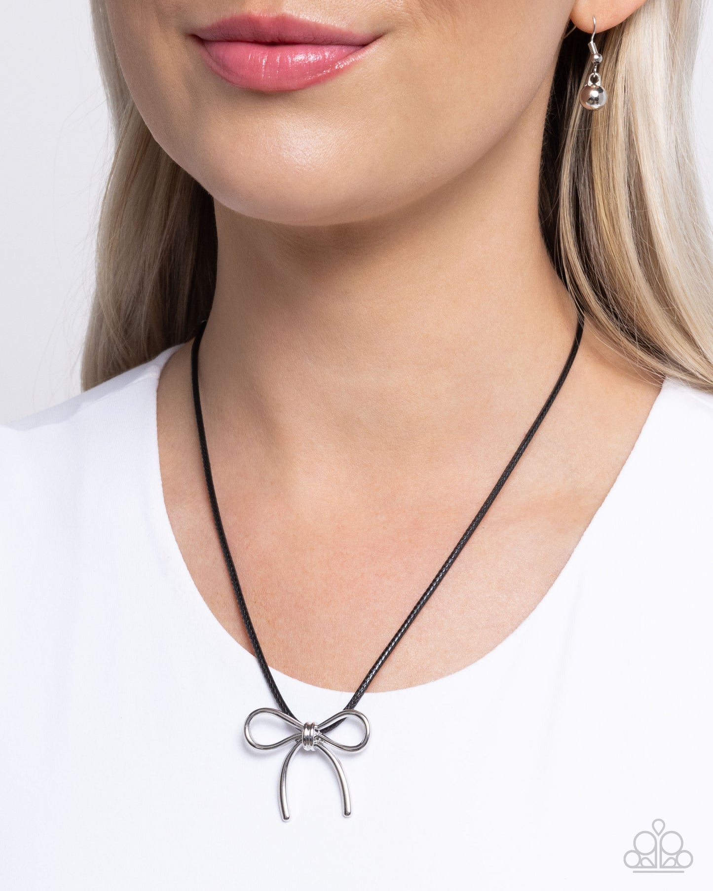 Leisurely Ladylike - Black Cord Silver Bow Necklace - Paparazzi Accessories