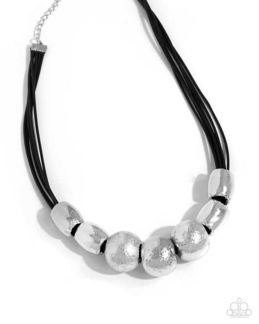 Powerhouse Push - Black Cord Silver Beads Necklace - Paparazzi Accessories