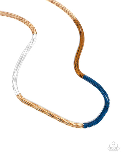 Patterned Pageantry - Blue Painted Metal Gold Chain Necklace - Paparazzi Accessories