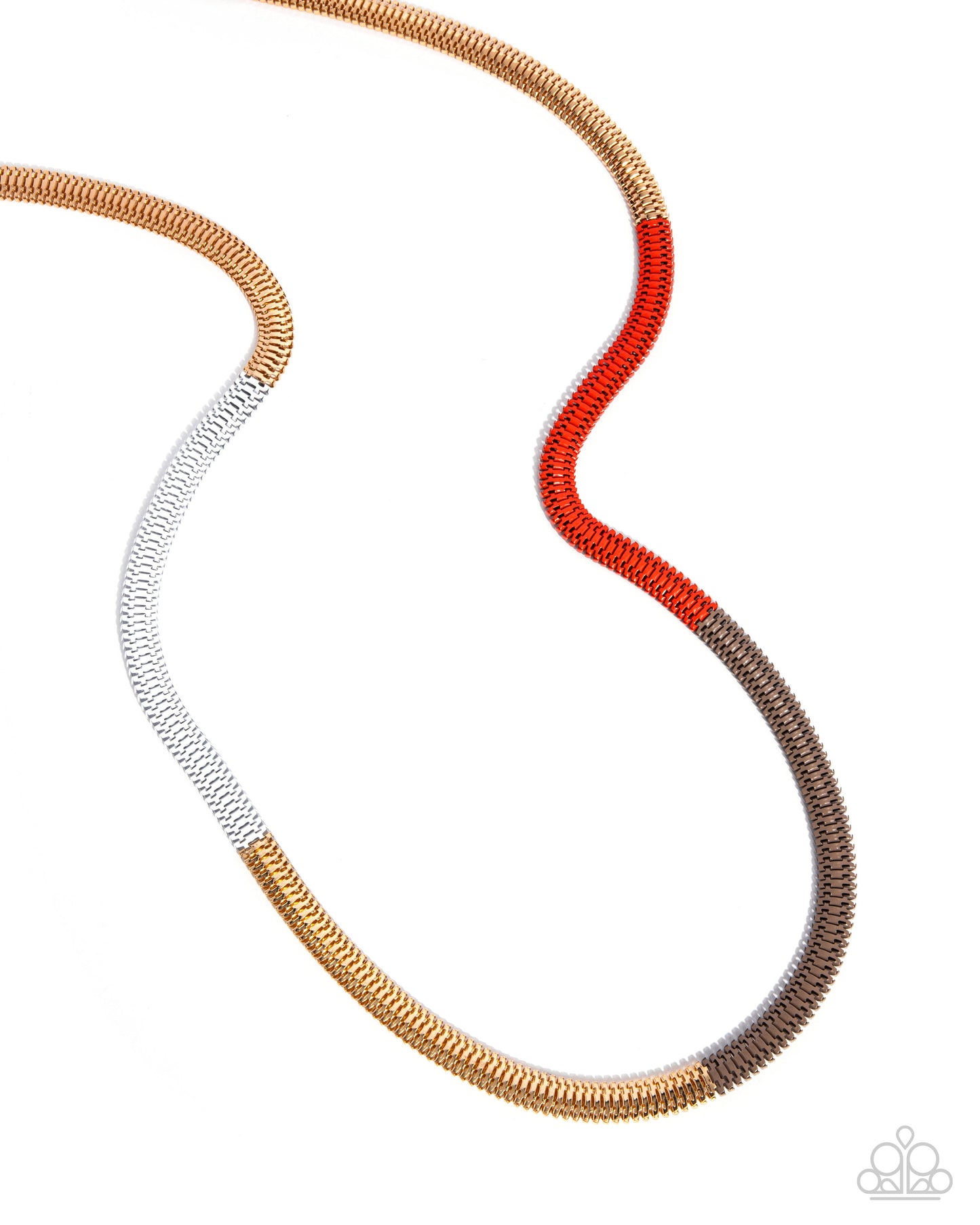 Patterned Pageantry - Orange, White, & Gold Chain Necklace - Paparazzi Accessories