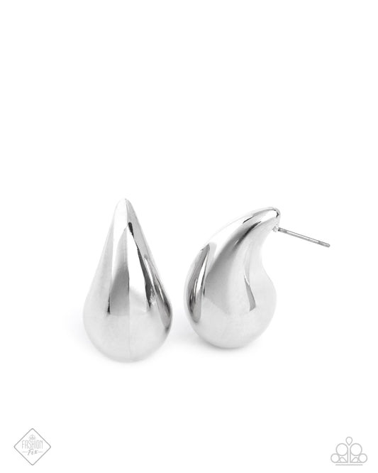 Raindrop Reveal - Silver Post Earrings - Paparazzi Accessories