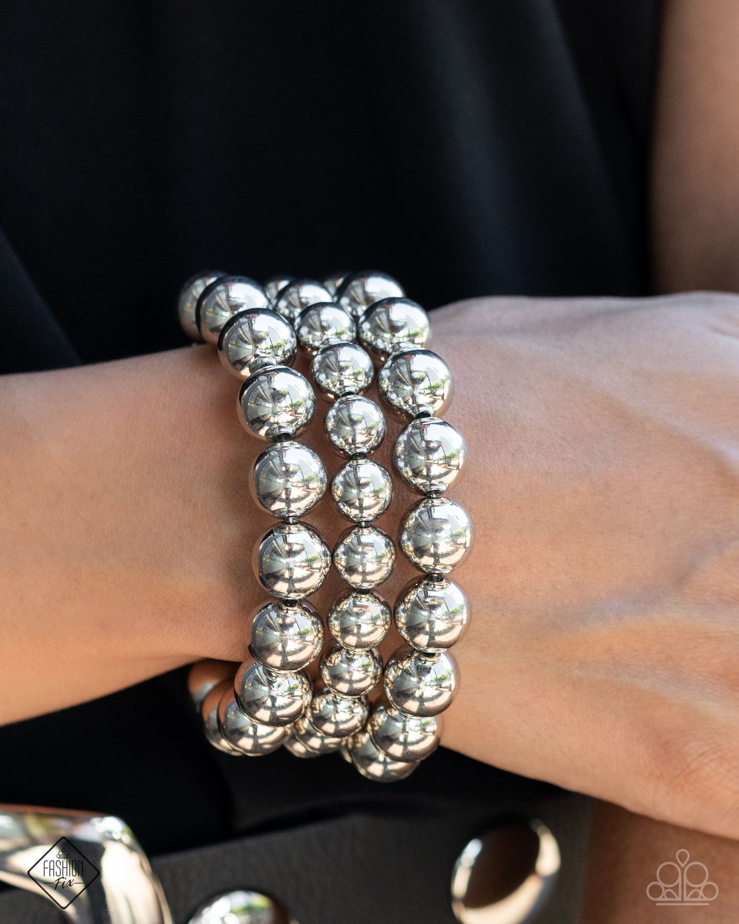 Refreshing Raindrops - Silver Beaded Coil Bracelet - Paparazzi Accessories