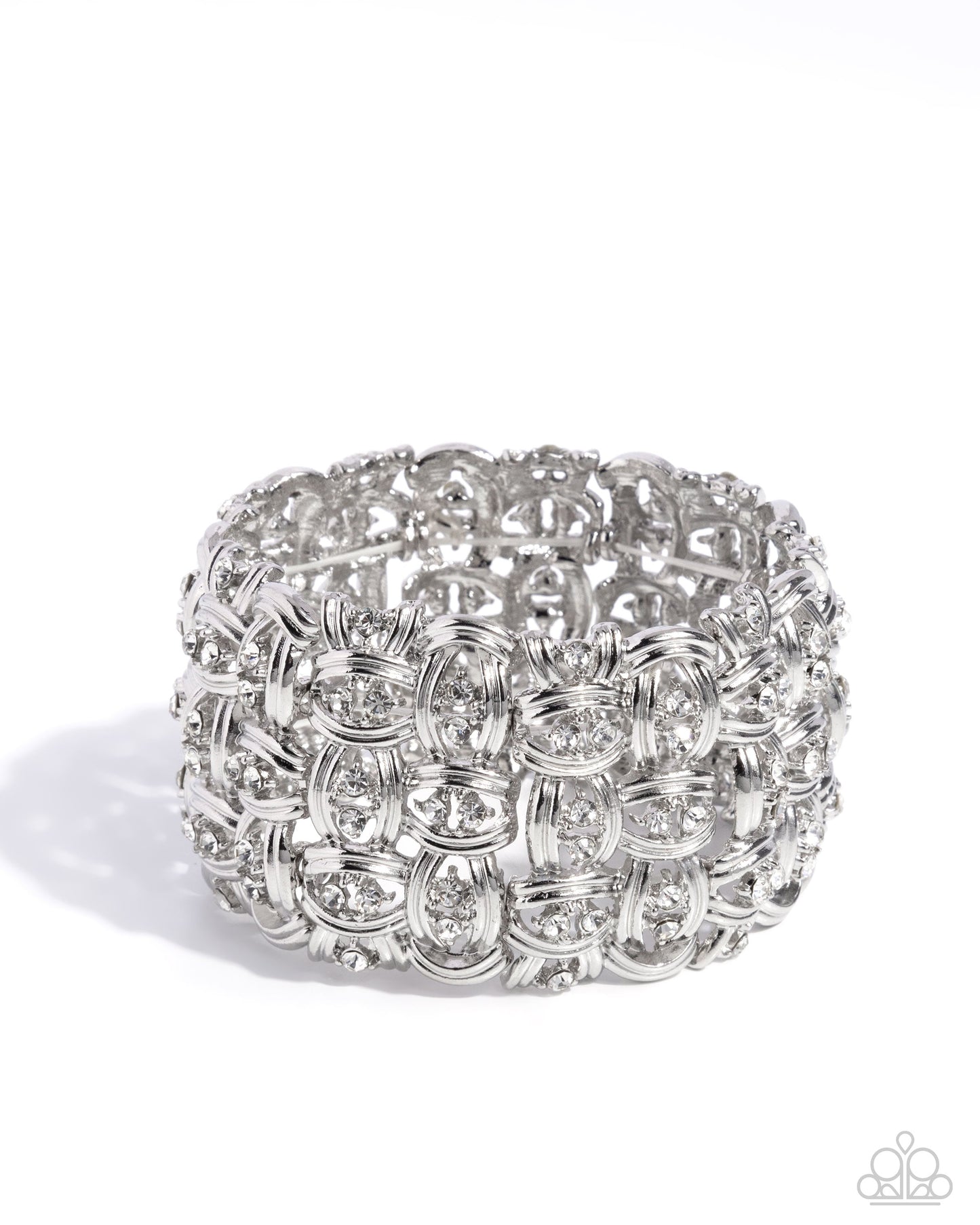 Woven Wardrobe - White Rhinestone Stretchy Bracelet - Life of the Party - Paparazzi Accessories