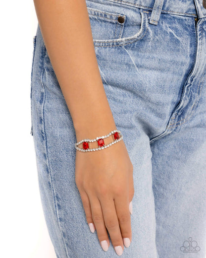 Embedded Elegance - Red Gemstone Silver Clasp Bracelet - Paparazzi Accessories