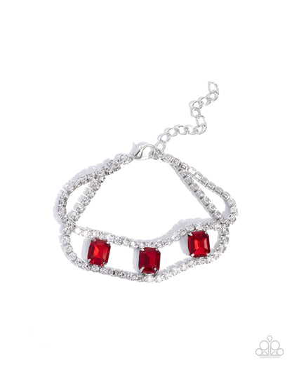Embedded Elegance - Red Gemstone Silver Clasp Bracelet - Paparazzi Accessories