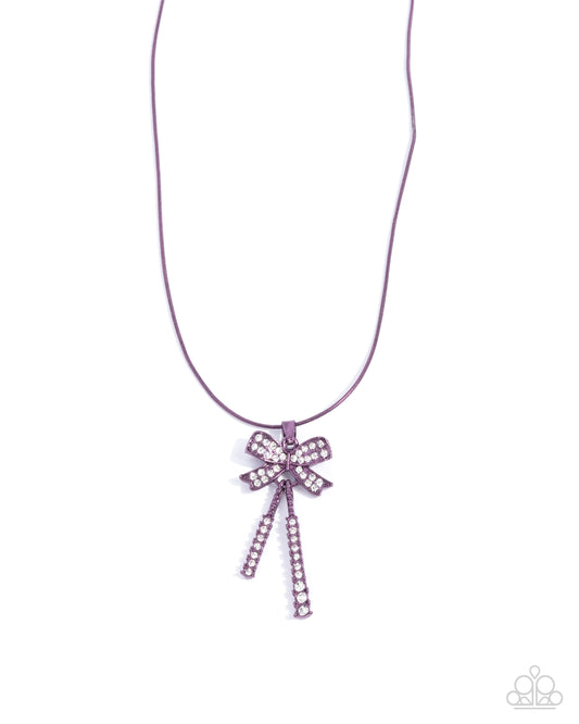 Ready Radiance - Purple Dipped Metal Rhinestone Bow Necklace - Paparazzi Accessories