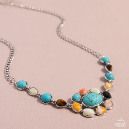 Enigmatic Ease - Blue, Tiger's Eye, Peach Stones Silver Necklace - Paparazzi Accessories