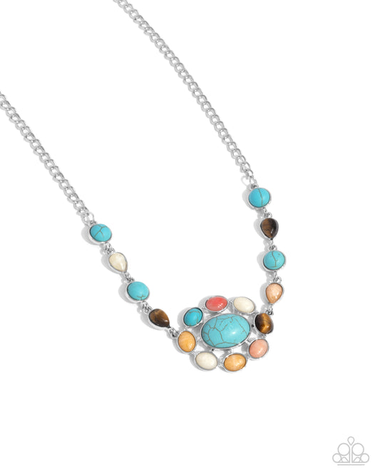 Enigmatic Ease - Blue, Tiger's Eye, Peach Stones Silver Necklace - Paparazzi Accessories