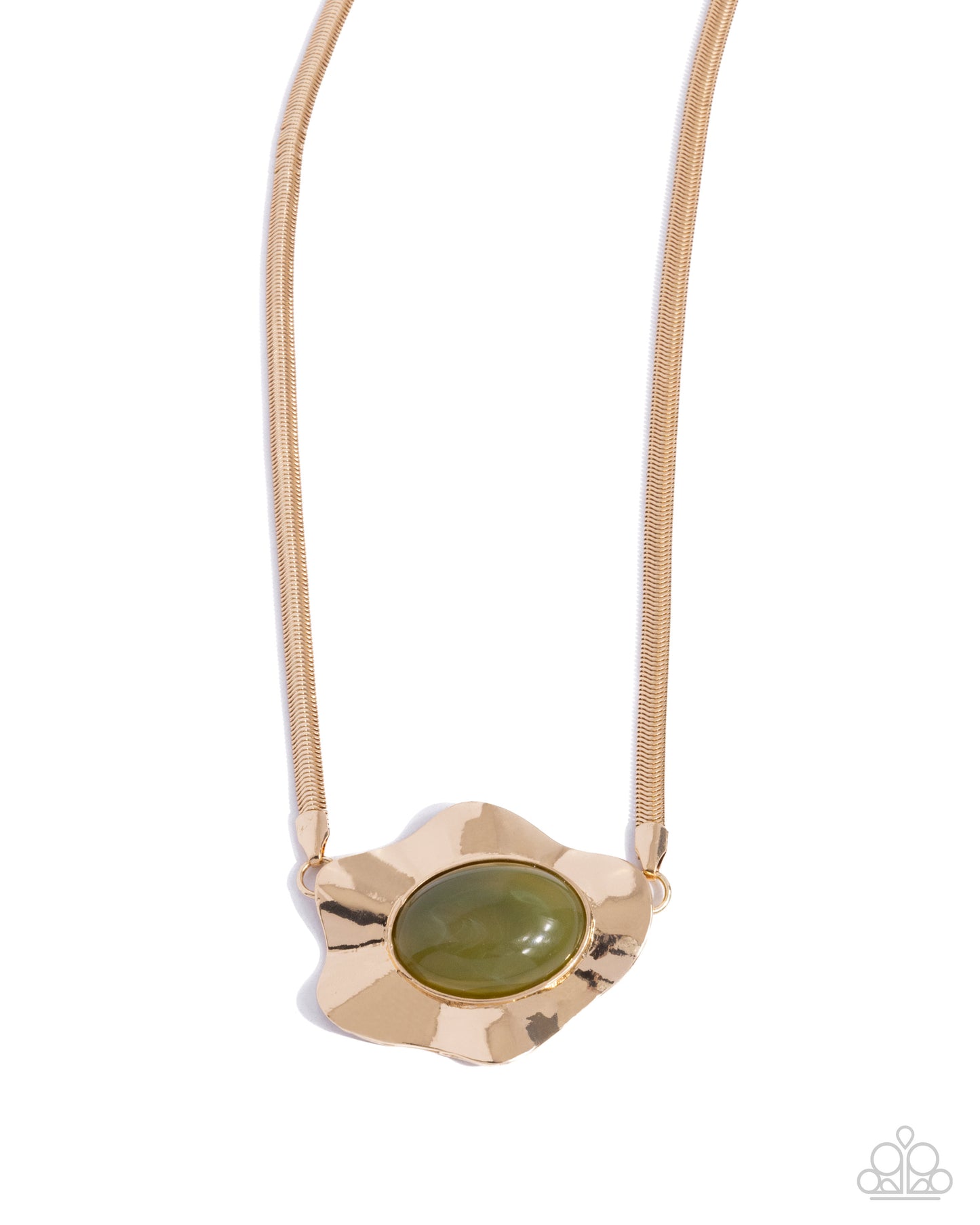 Sideways Shimmer - Green Oval Stone Necklace - Paparazzi Accessories