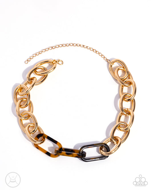 Uniquely Upmarket - Gold Chain Brown Spotted Acrylic Link Necklace - Paparazzi Accessories