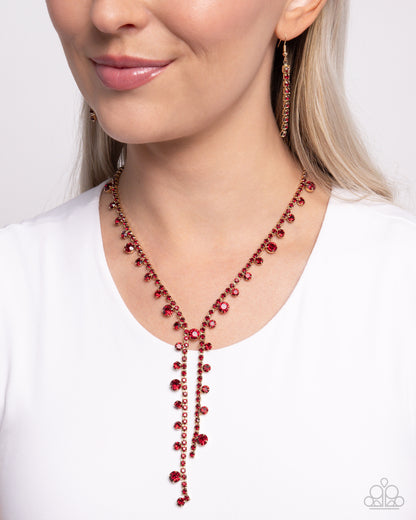 Glittery Getaway - Red Rhinestone Gold Necklace - Paparazzi Accessories