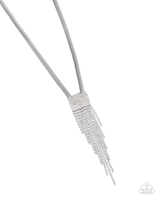 Straighten Up - White Rhinestone Herringbone Chain Necklace - Paparazzi Accessories