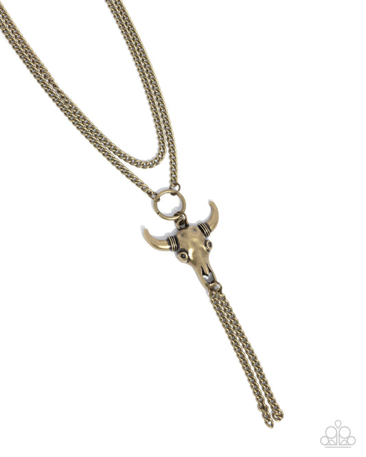 Layered Longhorn - Brass Skull Necklace - Paparazzi Accessories - Paparazzi Accessories
