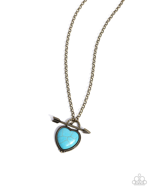 Artful Arrow - Brass & Turquoise Crackle Stone Heart Pendant Necklace - Paparazzi Accessories
