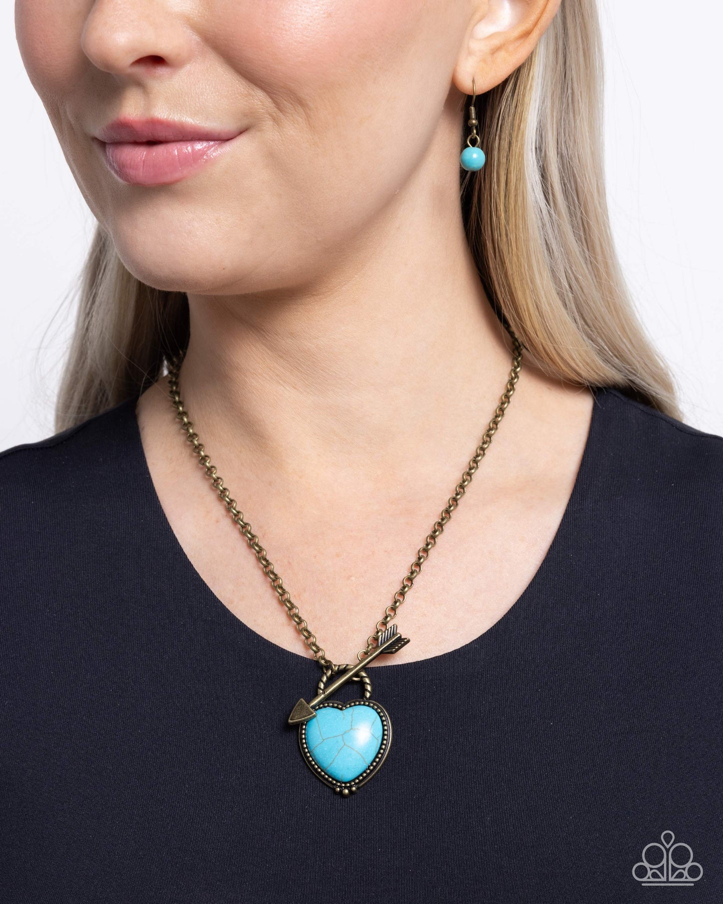 Artful Arrow - Brass & Turquoise Crackle Stone Heart Pendant Necklace - Paparazzi Accessories