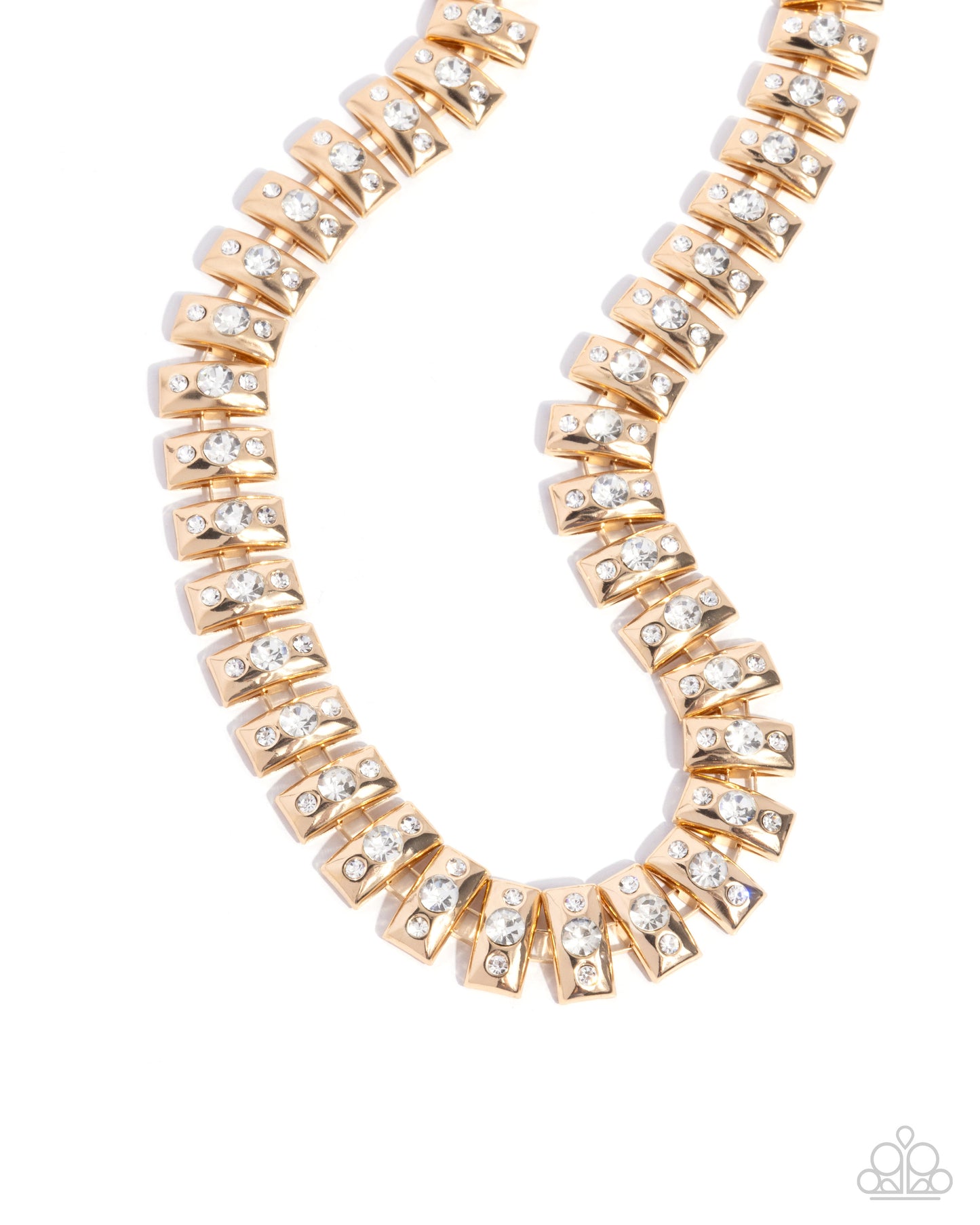 Officially Opulent - Gold & White Rhinestone Necklace - Paparazzi Accessories
