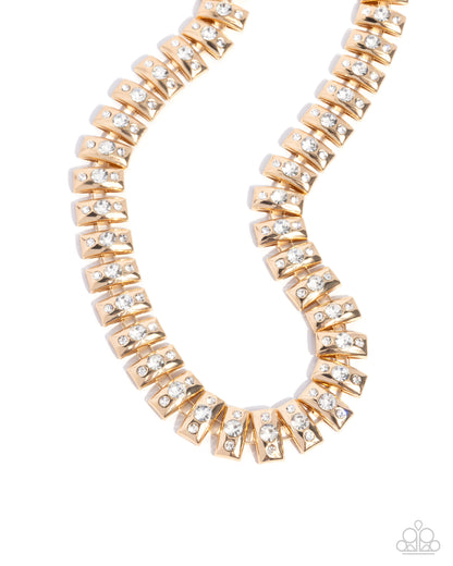 Officially Opulent - Gold & White Rhinestone Necklace - Paparazzi Accessories