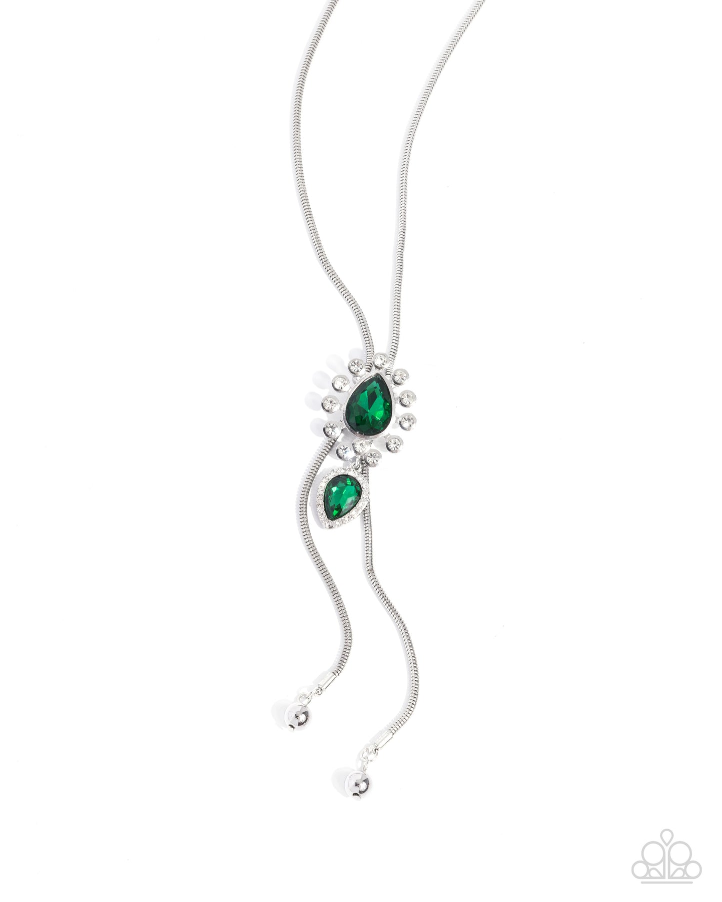 London Layers - Green Rhinestone Silver Bolo Necklace - Paparazzi Accessories