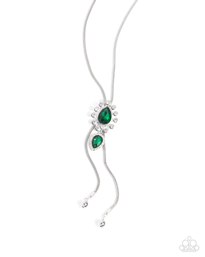 London Layers - Green Rhinestone Silver Bolo Necklace - Paparazzi Accessories