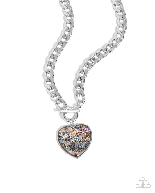 Beloved Birthright - Multi Faux Abalone Shell Heart Pendant Silver Necklace - Paparazzi Accessories