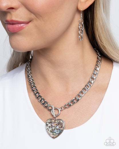 Beloved Birthright - Multi Faux Abalone Shell Heart Pendant Silver Necklace - Paparazzi Accessories