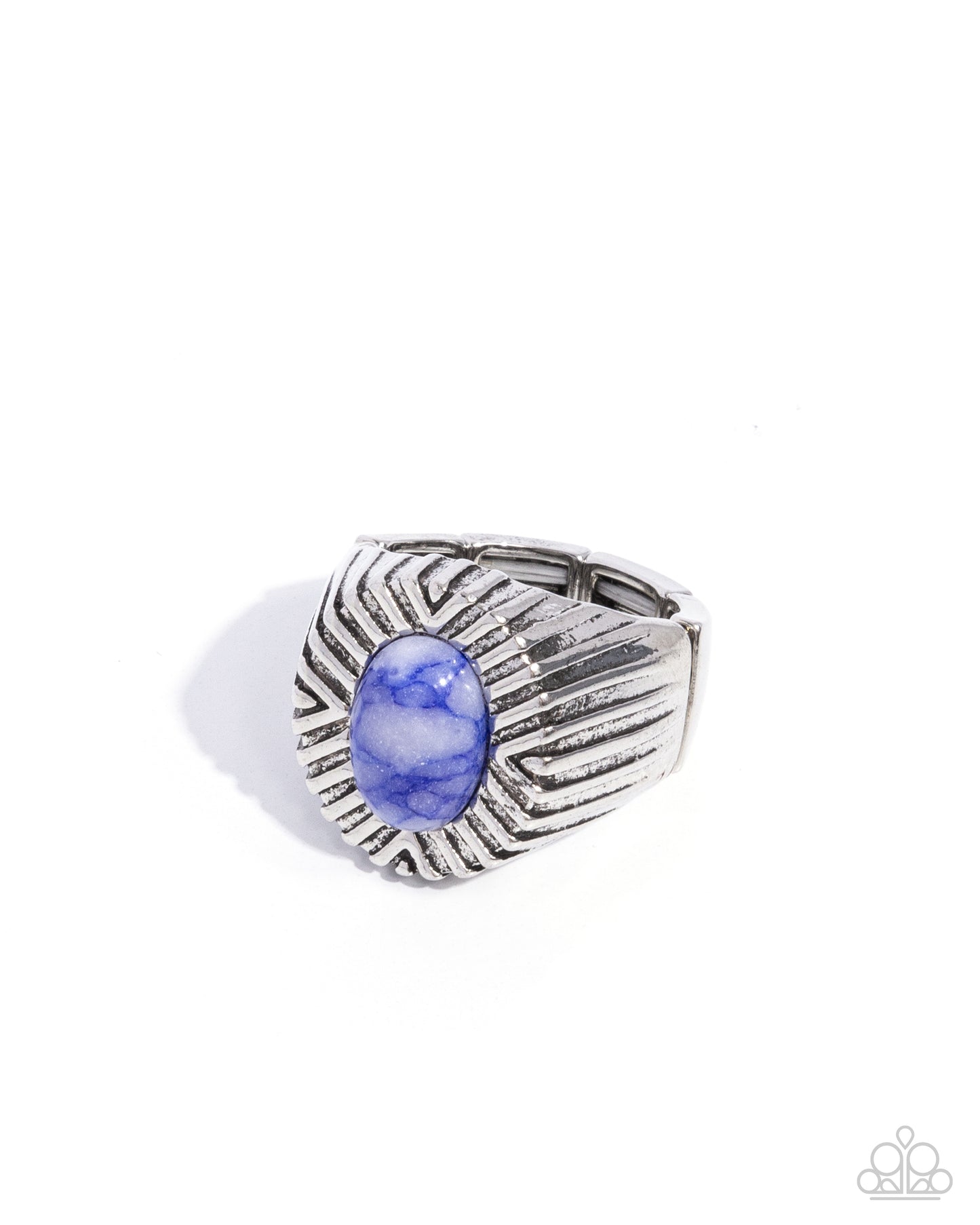 Better Behavior - Blue Marbled Oval Stone Silver Urban Ring - Paparazzi Accessories