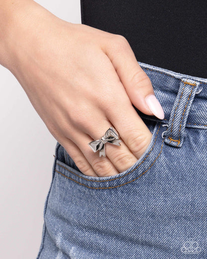 Becoming Brilliant - Silver Bow Ring - Paparazzi Accessories