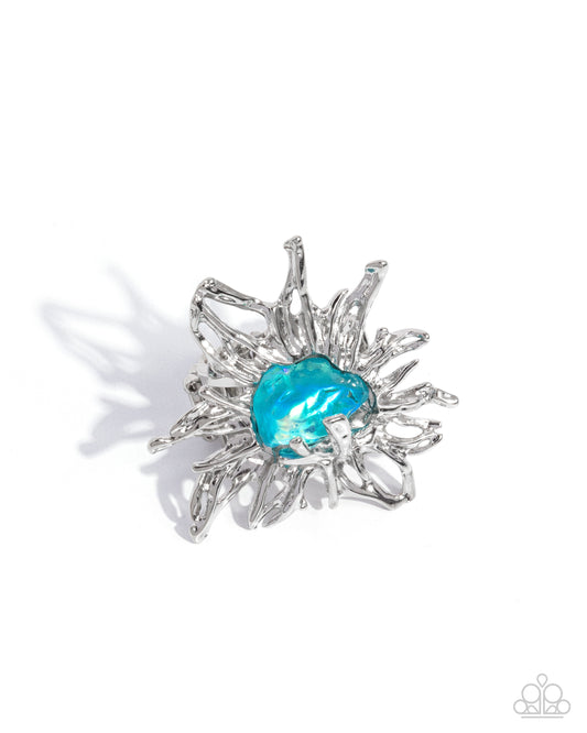 Artistic Movement - Blue UV Sunburst Ring - Paparazzi Accessories