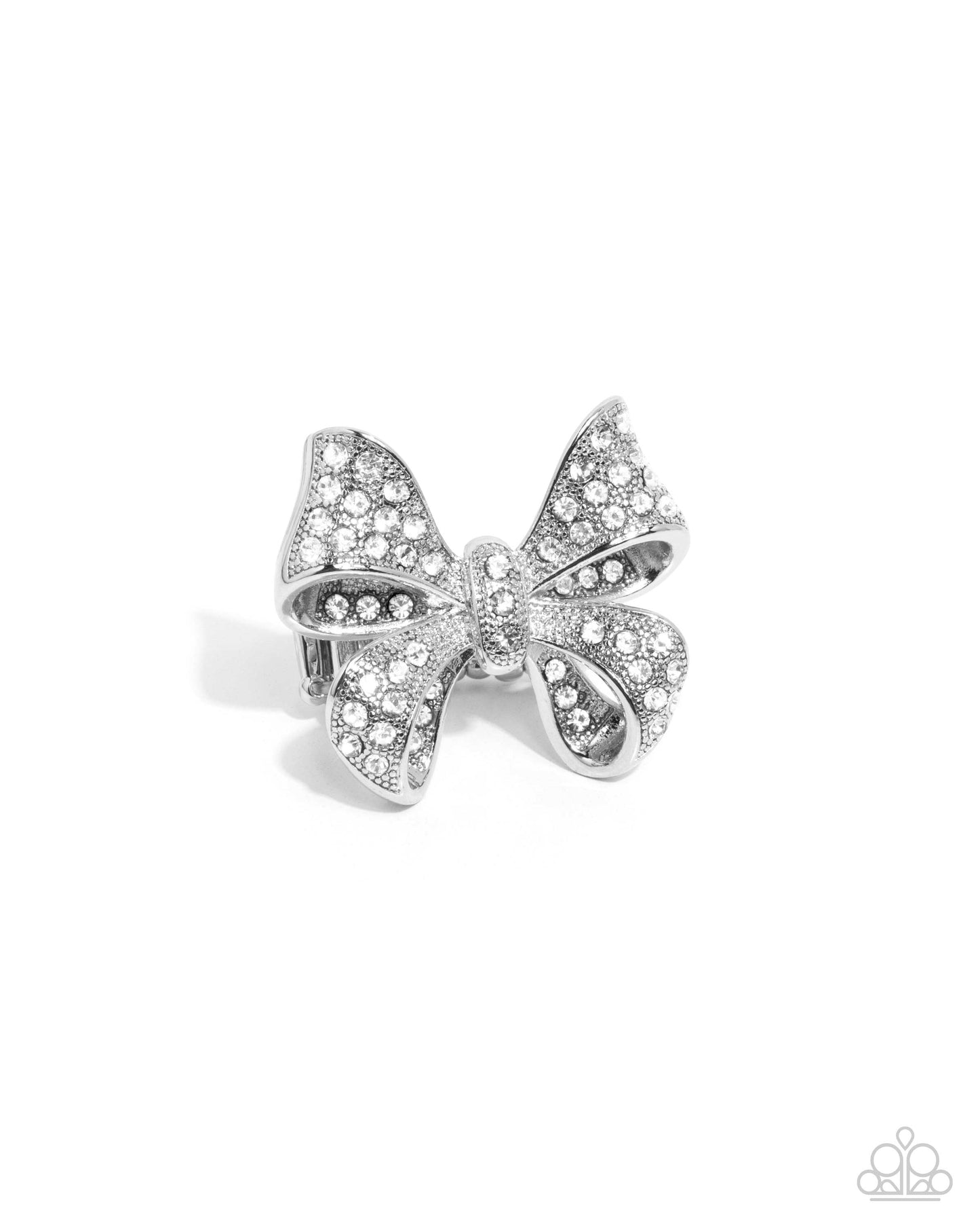 Sweetheart Souvenir - White Rhinestone Bow Ring - Paparazzi Accessories