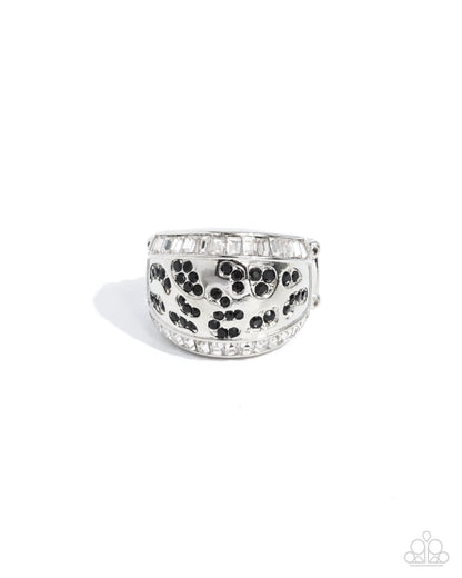 Completely Classy - Black Onyx Rhinestone Animal Print Motif Silver Ring - Paparazzi Accessories