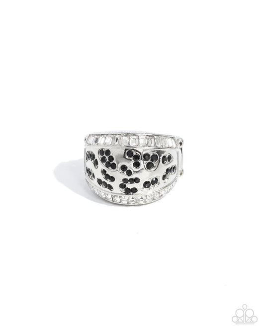 Completely Classy - Black Onyx Rhinestone Animal Print Motif Silver Ring - Paparazzi Accessories