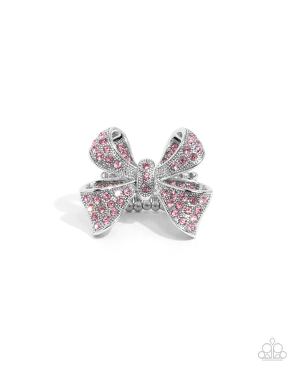 Sweetheart Souvenir - Pink Rhinestone Bow Ring - Paparazzi Accessories