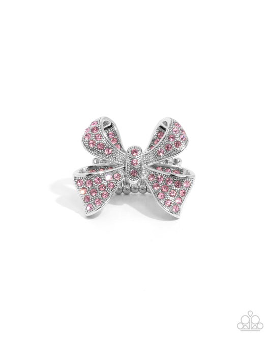 Sweetheart Souvenir - Pink Rhinestone Bow Ring - Paparazzi Accessories