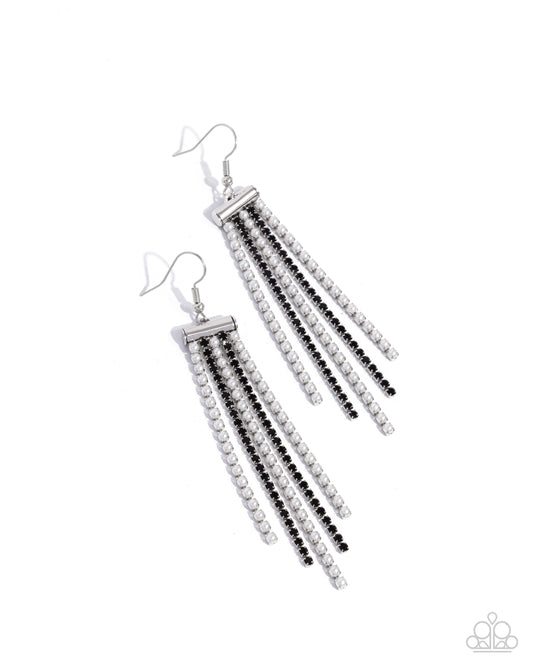 Tapered Team - Black Rhinestone & White Pearl Fishhook Earrings - Paparazzi Accessories