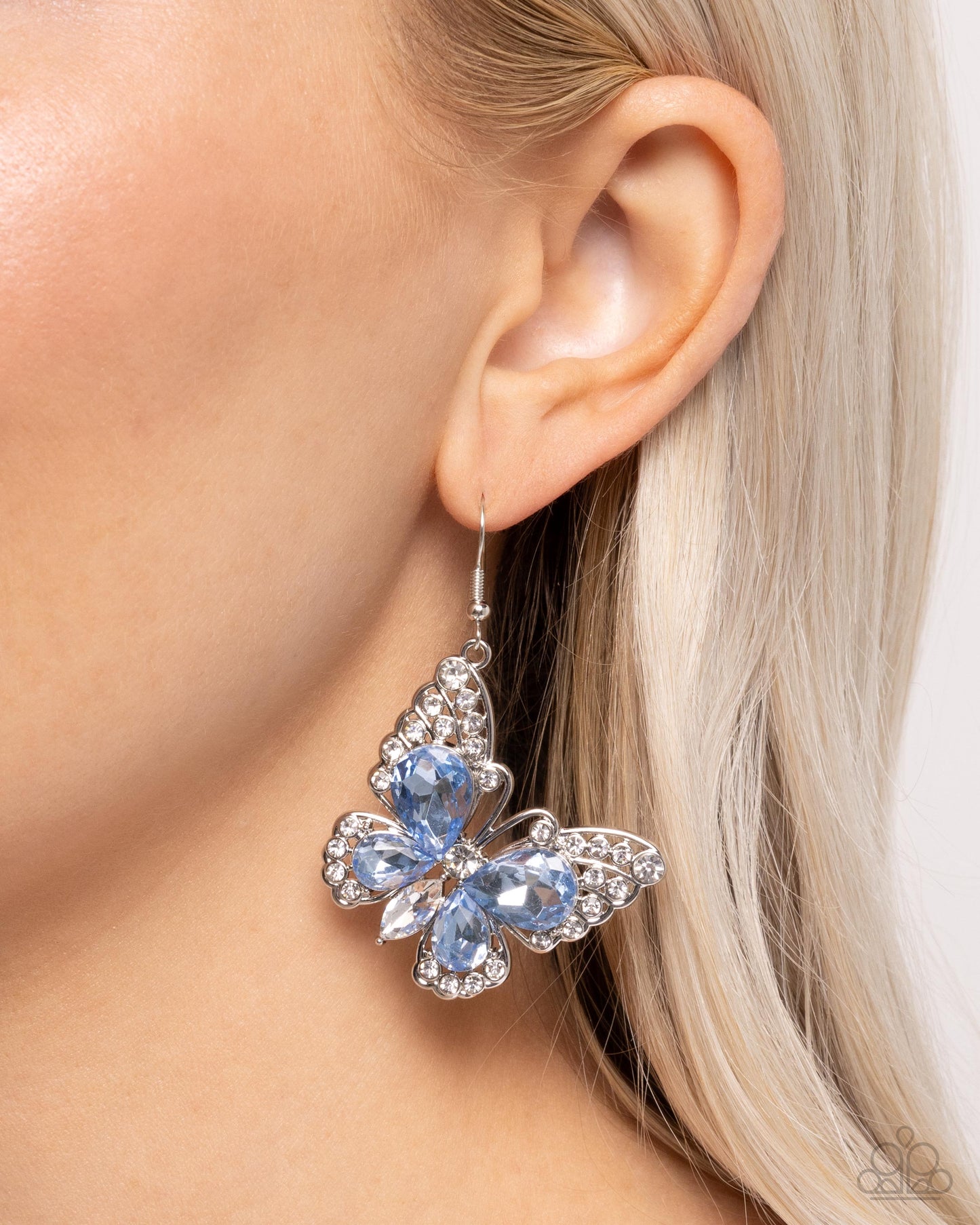 Teardrop Takeoff - Blue Rhinestone Butterfly Fishhook Earrings - Paparazzi Accessories