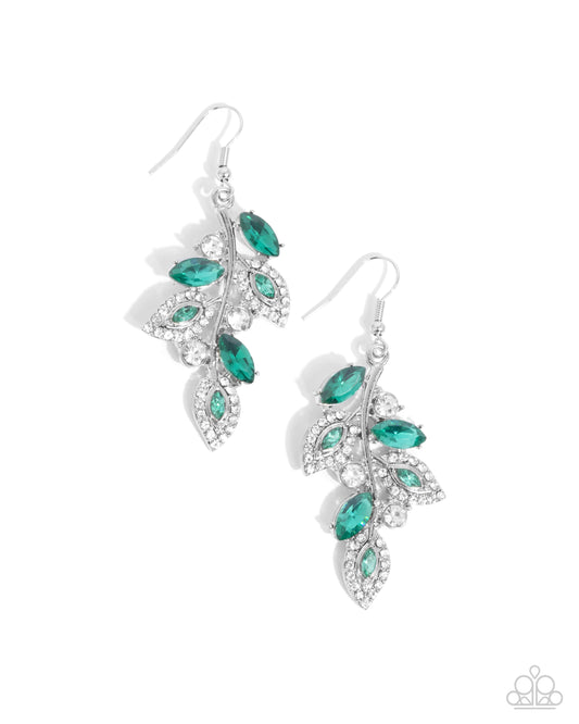 Flourishing Feature - Green Marquise Gem Fishhook Earrings - Paparazzi Accessories
