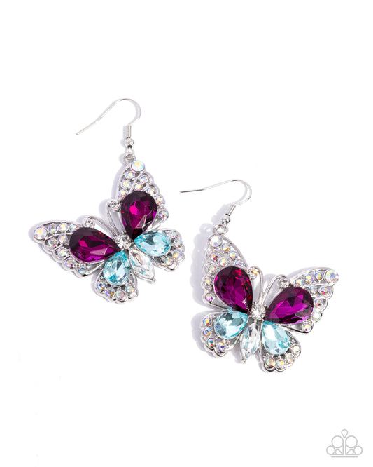 Teardrop Takeoff - Multi Rhinestone Butterfly Fishhook Earrings - Paparazzi Accessories