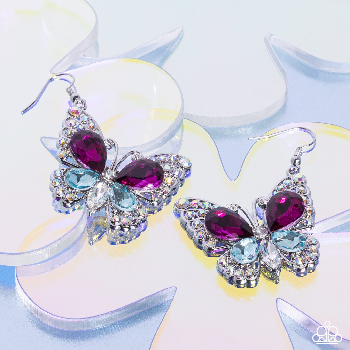 Teardrop Takeoff - Multi Rhinestone Butterfly Fishhook Earrings - Paparazzi Accessories